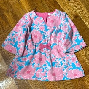 Pink and Blue Floral Dress with Bow